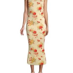Yellow Floral Midi Dress with Tie Straps